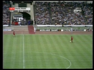 1974 fa super cup leeds v liverpool. a fight between billy bremner and kevin keegan, keegan's knockdown by giles, a fan's breakthrough on the field and a team brawl.